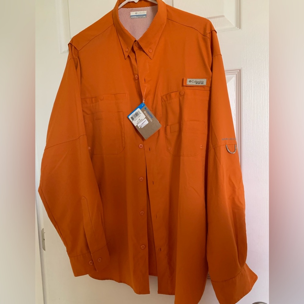 MENS long sleeve orange Columbia shirt LG